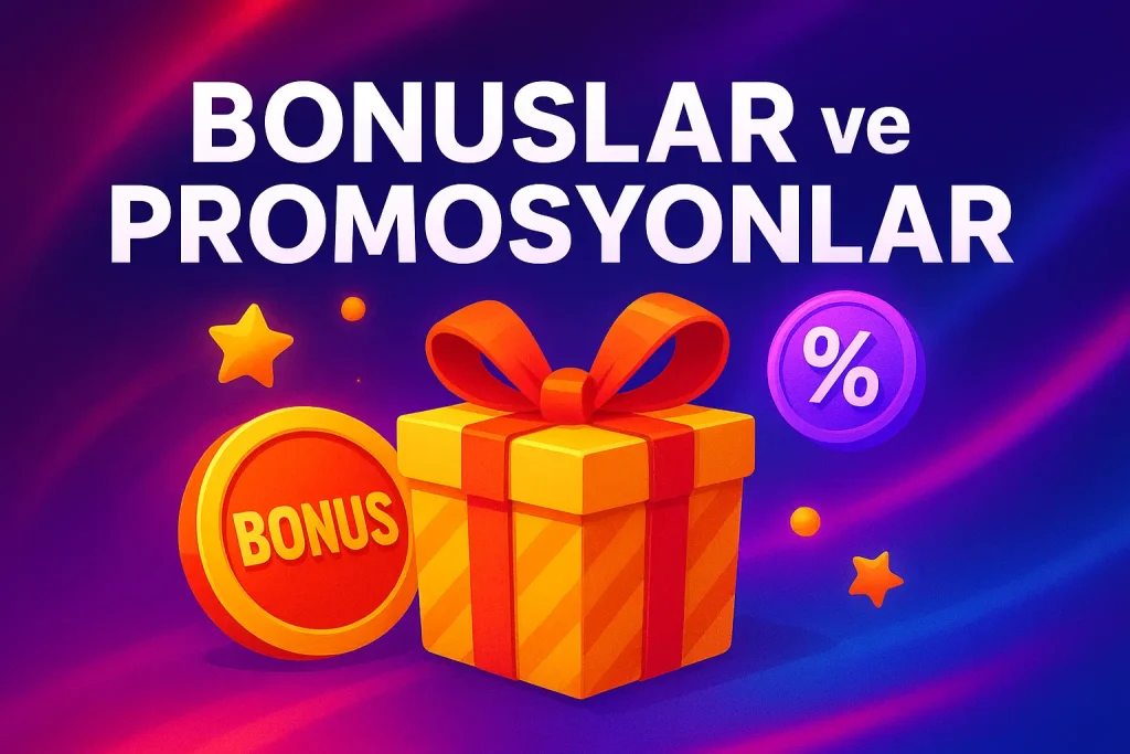 Bonuslar ve Promosyonlar Hediye kutusu ve bonus simgeleriyle promosyon teması
